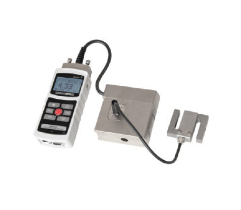 El modelo PTAF requiere un indicador Mark-10 para configurar un sensor de terceros, como se muestra aquí. Se requiere un adaptador AC1083 entre el PTAF y el indicador.