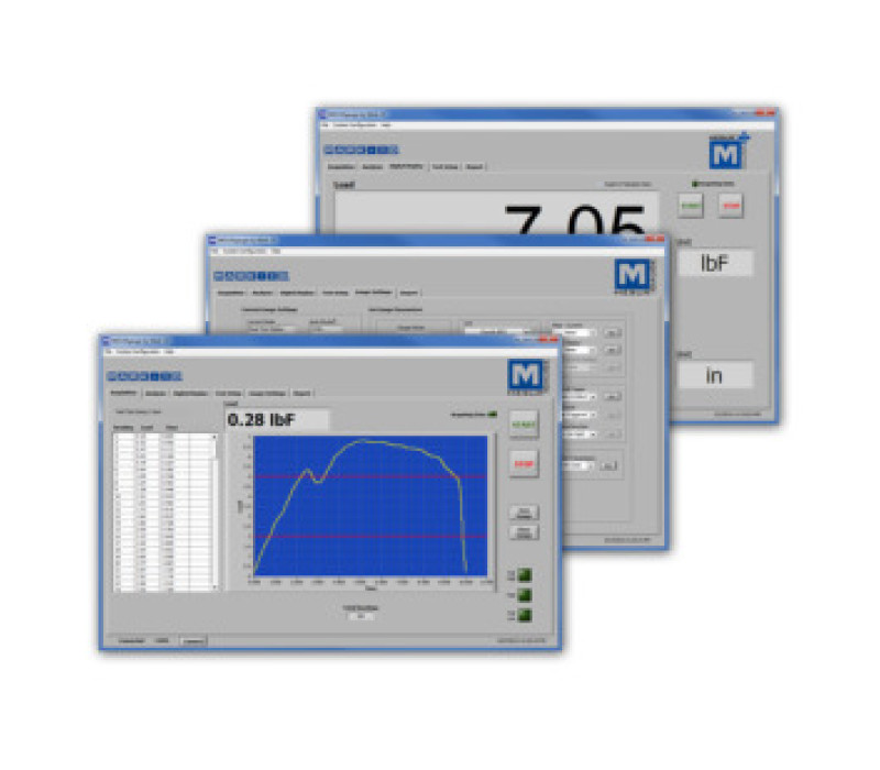 MESUR® gauge es un programa avanzado de recopilación de datos diseñado para interactuar con los medidores y bancos de pruebas Mark-10. El programa tabula y traza la carga en función del tiempo, y proporciona una serie de sofisticadas herramientas de configuración, análisis y generación de informes.