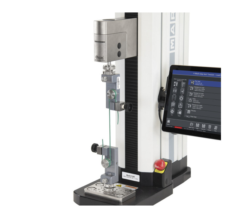 F305 Banco de pruebas avanzado configurado para pruebas de tracción de cable con dos pinzas para cable G1103