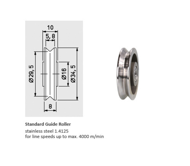 Rodillo estándar DTSL DTXL - Velocidad máxima de línea  ... m/min 4000 / Acero inoxidable 1.4125 (Ø máx. 4 mm)