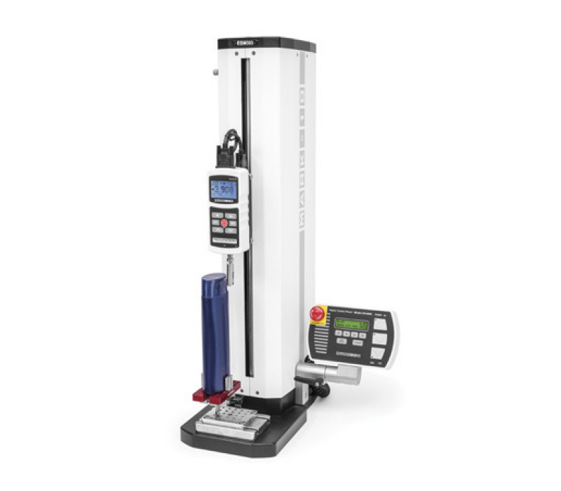 G1104 se muestra en una configuración típica, con medidor de fuerza y banco de pruebas motorizado.