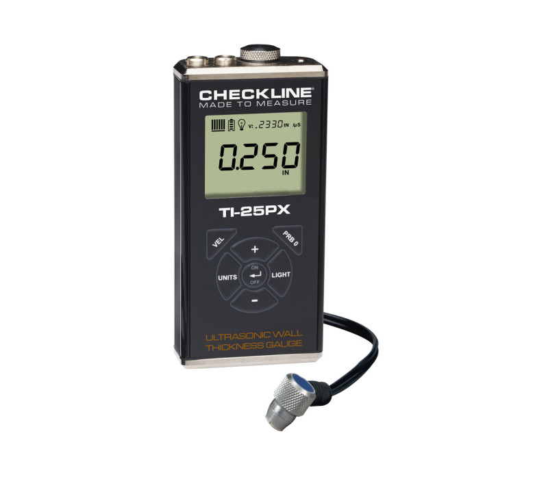 TI-25PX: Medidor de espesor de pared con 1 ajuste de material configurable por el usuario; el valor predeterminado es acero.