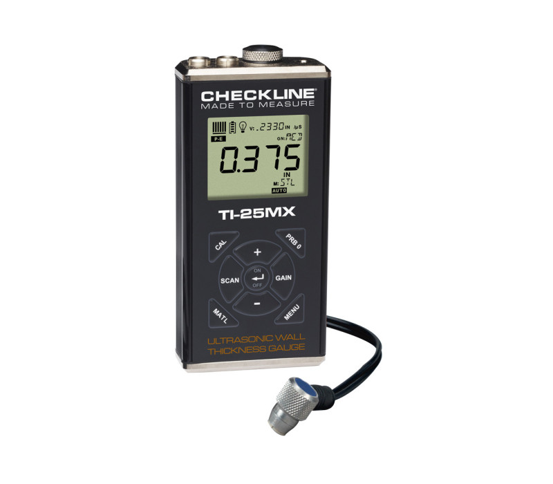 TI-25MX: Medidor de espesor de pared con 8 ajustes preestablecidos de material, 2 configuraciones definidas por el usuario y modo de escaneo de alta velocidad.