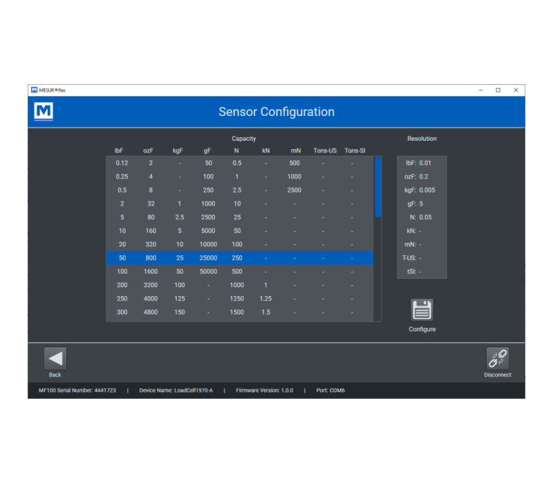 Configuración de un sensor en el software