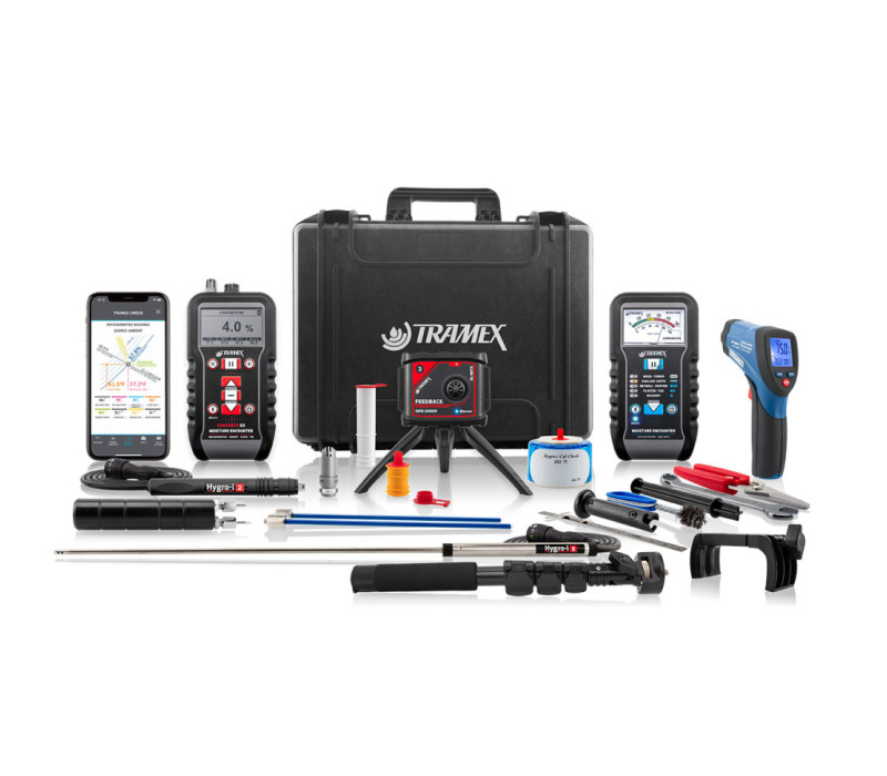 Kit maestro de restauración de daños por agua (WDMK): incluye los medidores CME5 y ME5 con mango de extensión, junto con DL-RHTX, HH14TP30B, HH14SP200B, RHP-NW-B, HIPP, RHIE2B, RHHLsR, HI-ACC e IRT2
